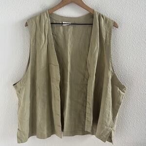 Neiman Marcus 100% Linen Open Front Vest Neutral Natural Medium